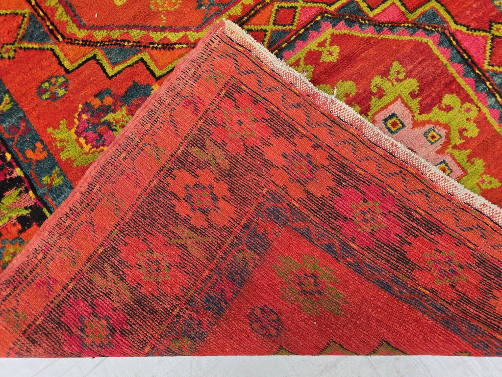 Antique 1940s Burn Orange 5×10 Ft Handwoven Afghan Rug, Collectors Piece