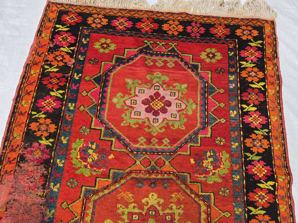 Antique 1940s Burn Orange 5×10 Ft Handwoven Afghan Rug, Collectors Piece