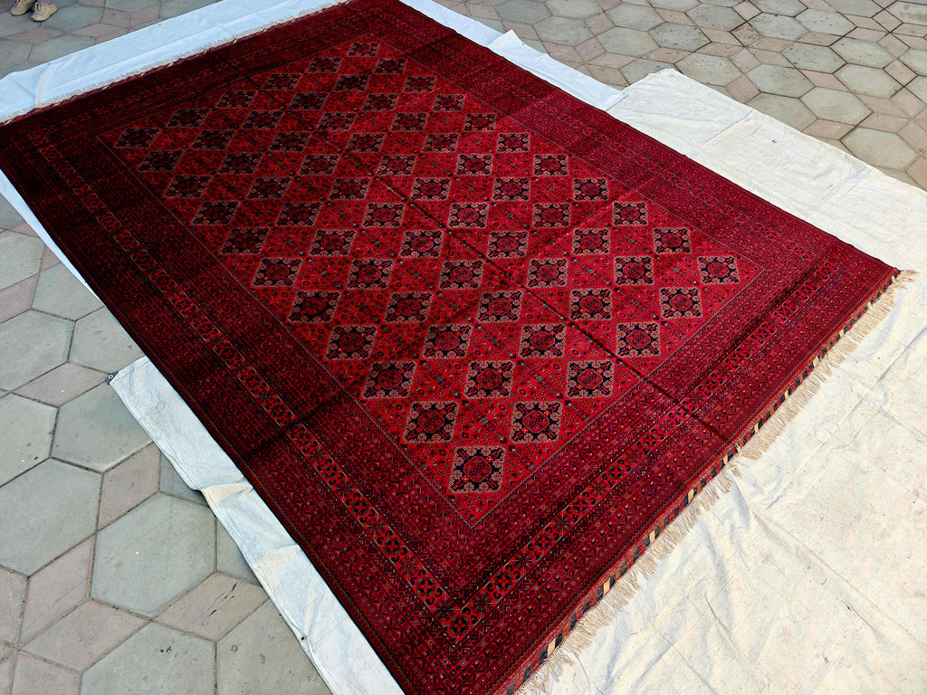Extra Large Red Bokhara Style Rug 13x18 Ft, Traditional Geometric Oriental Carpet