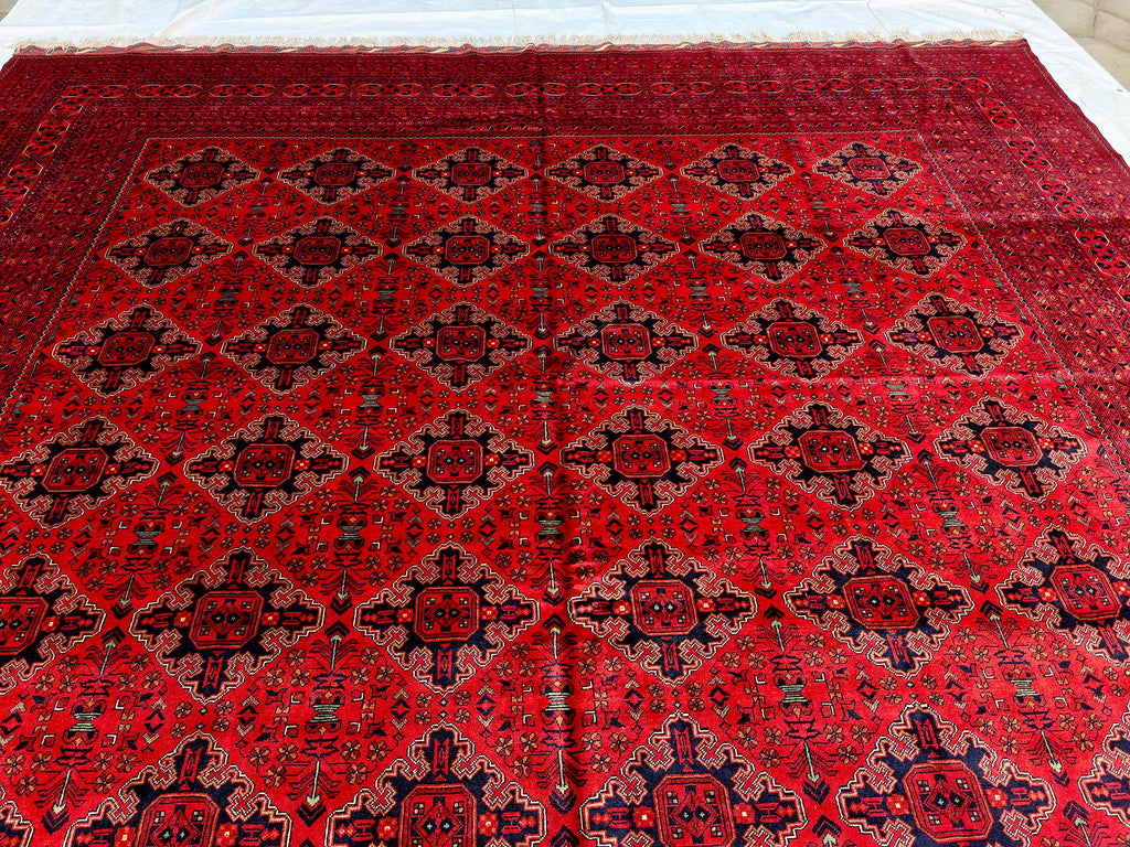 Extra Large Red Bokhara Style Rug 13x18 Ft, Traditional Geometric Oriental Carpet