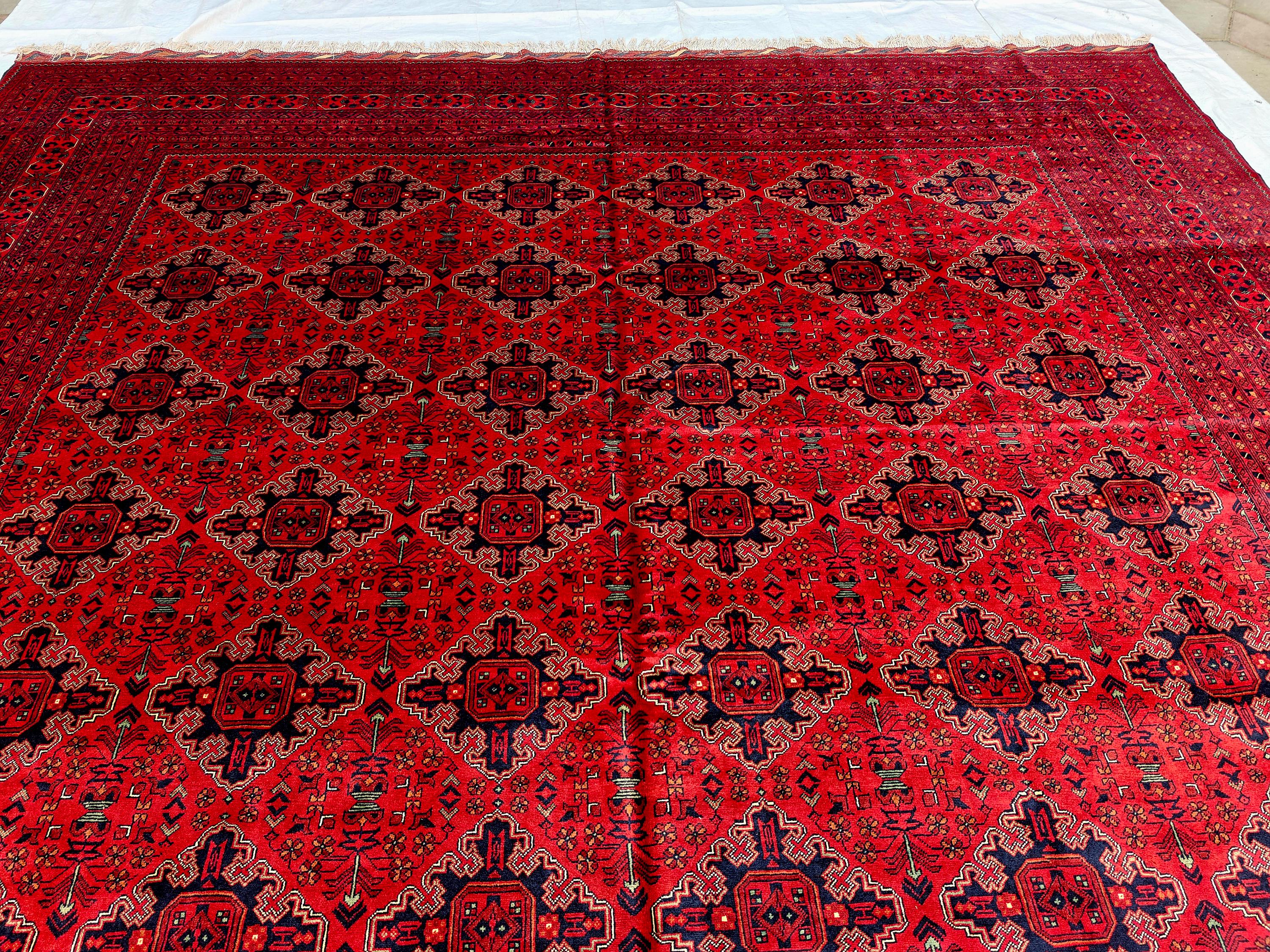 Extra Large Red Bokhara Style Rug 13x18 Ft, Traditional Geometric Oriental Carpet