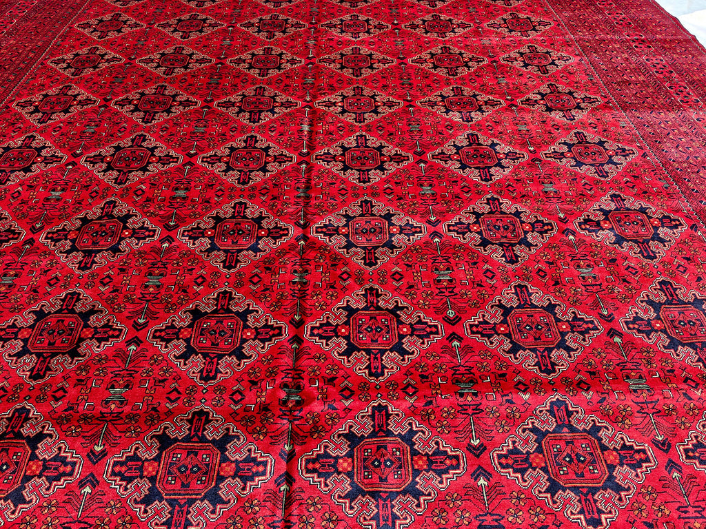 Extra Large Red Bokhara Style Rug 13x18 Ft, Traditional Geometric Oriental Carpet