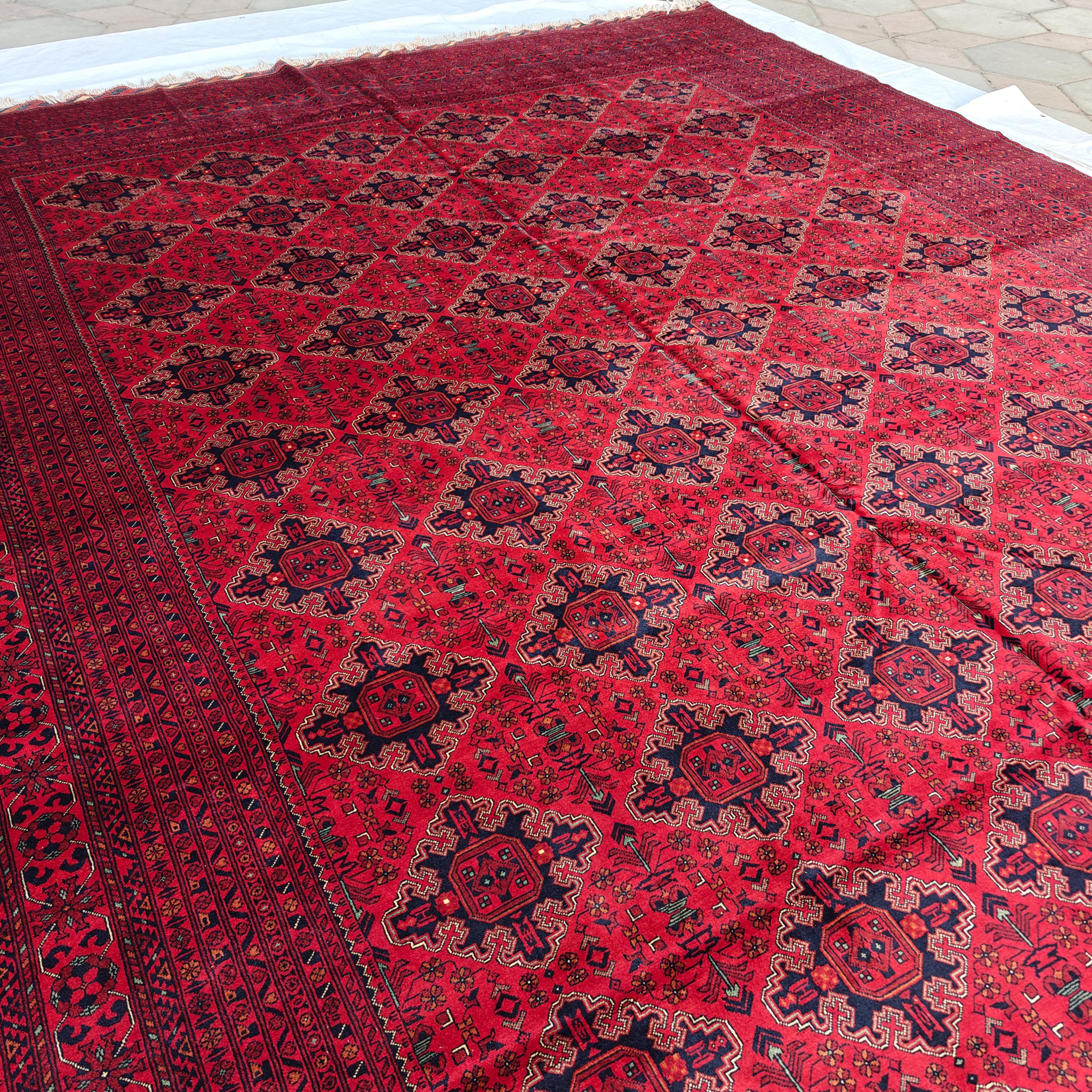 Extra Large Red Bokhara Style Rug 13x18 Ft, Traditional Geometric Oriental Carpet