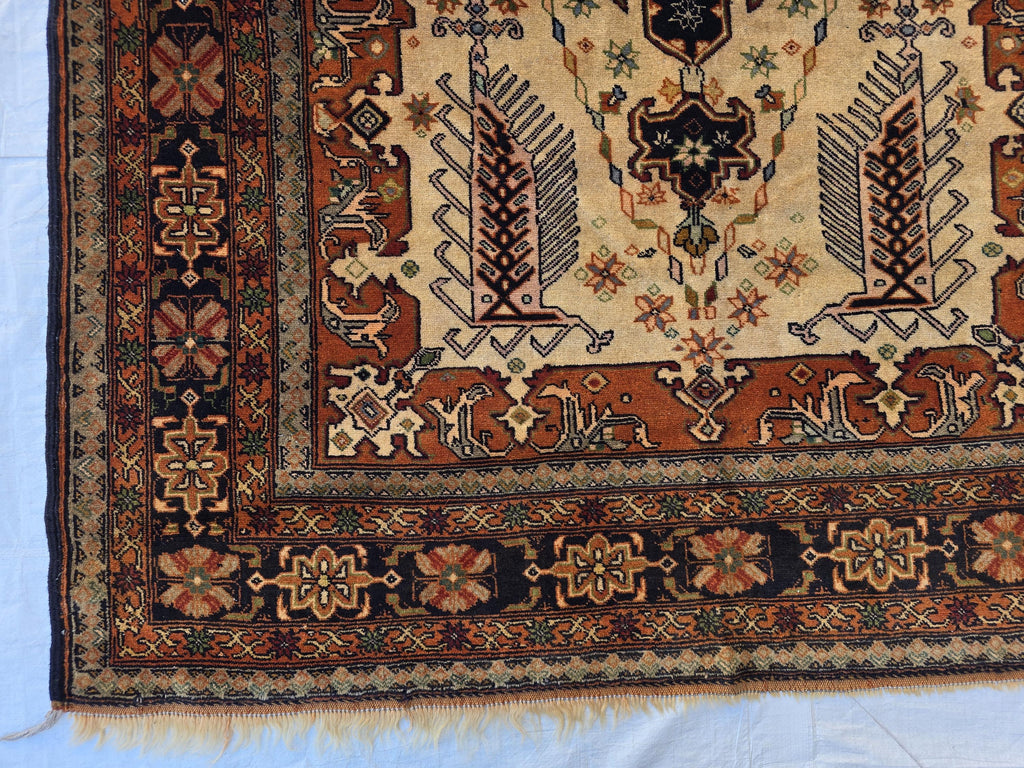 Vintage 4'5×6'3 ft Afghan Rug – Handmade Wool Tribal Carpet, Warm Earth Tones