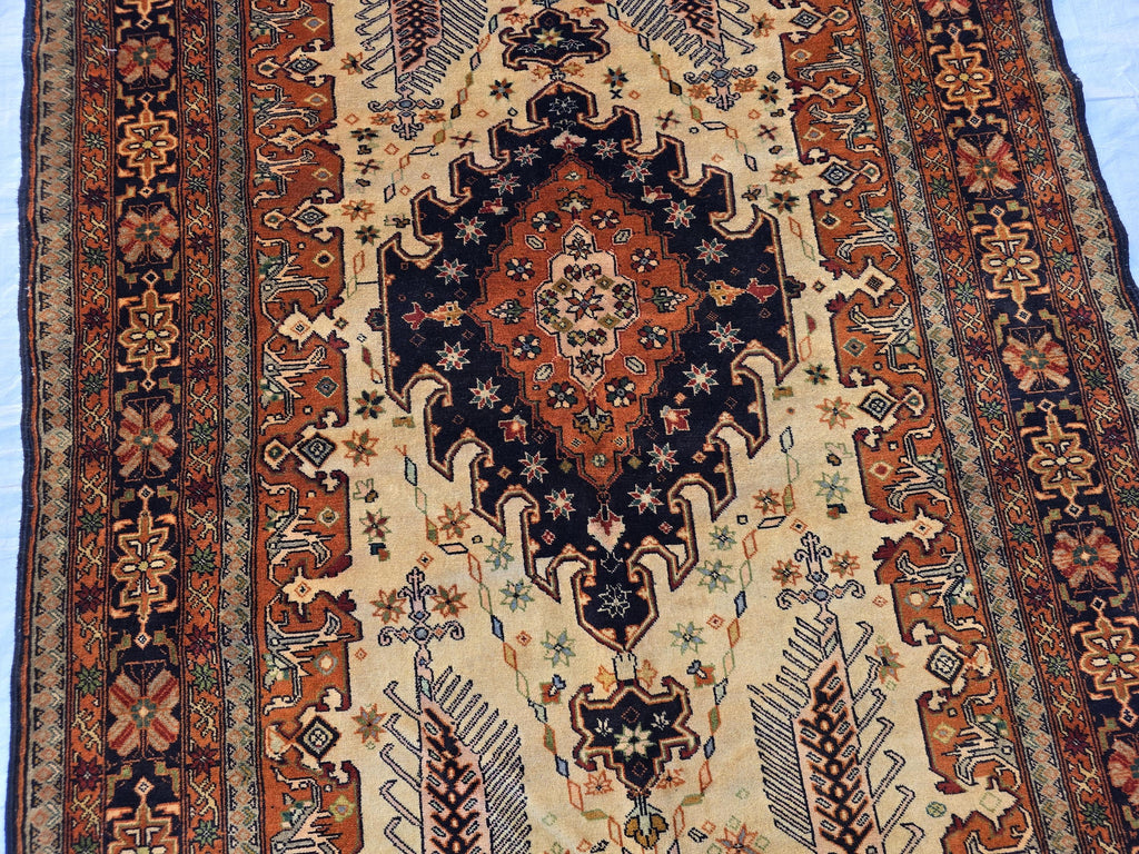 Vintage 4'5×6'3 ft Afghan Rug – Handmade Wool Tribal Carpet, Warm Earth Tones