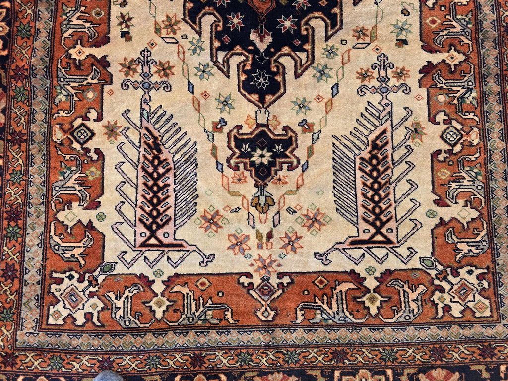 Vintage 4'5×6'3 ft Afghan Rug – Handmade Wool Tribal Carpet, Warm Earth Tones