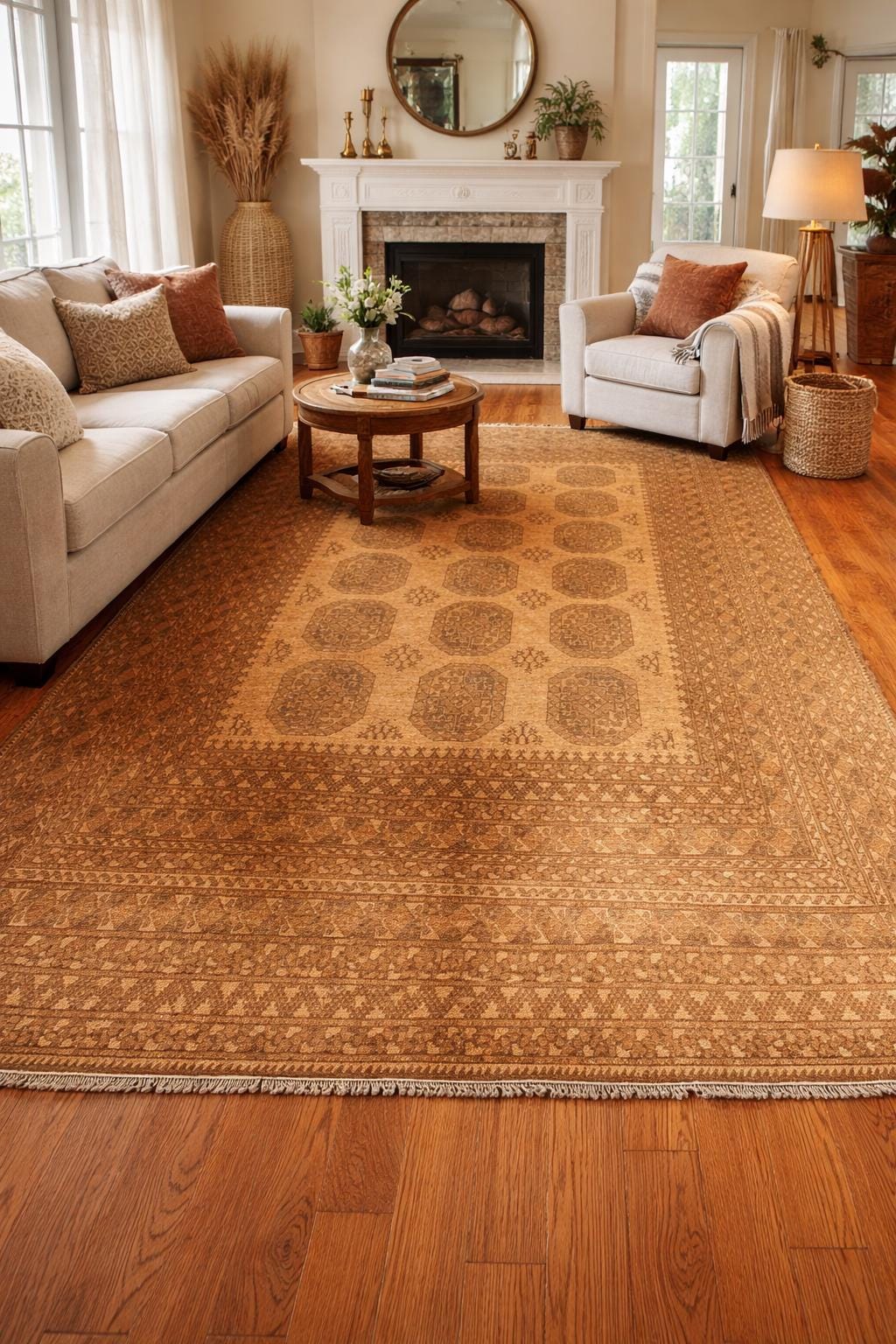Antique Rug 6'7x9'4 ft Vintage Tribal Handmade Wool Rug Neutral Brown Living Room Carpet