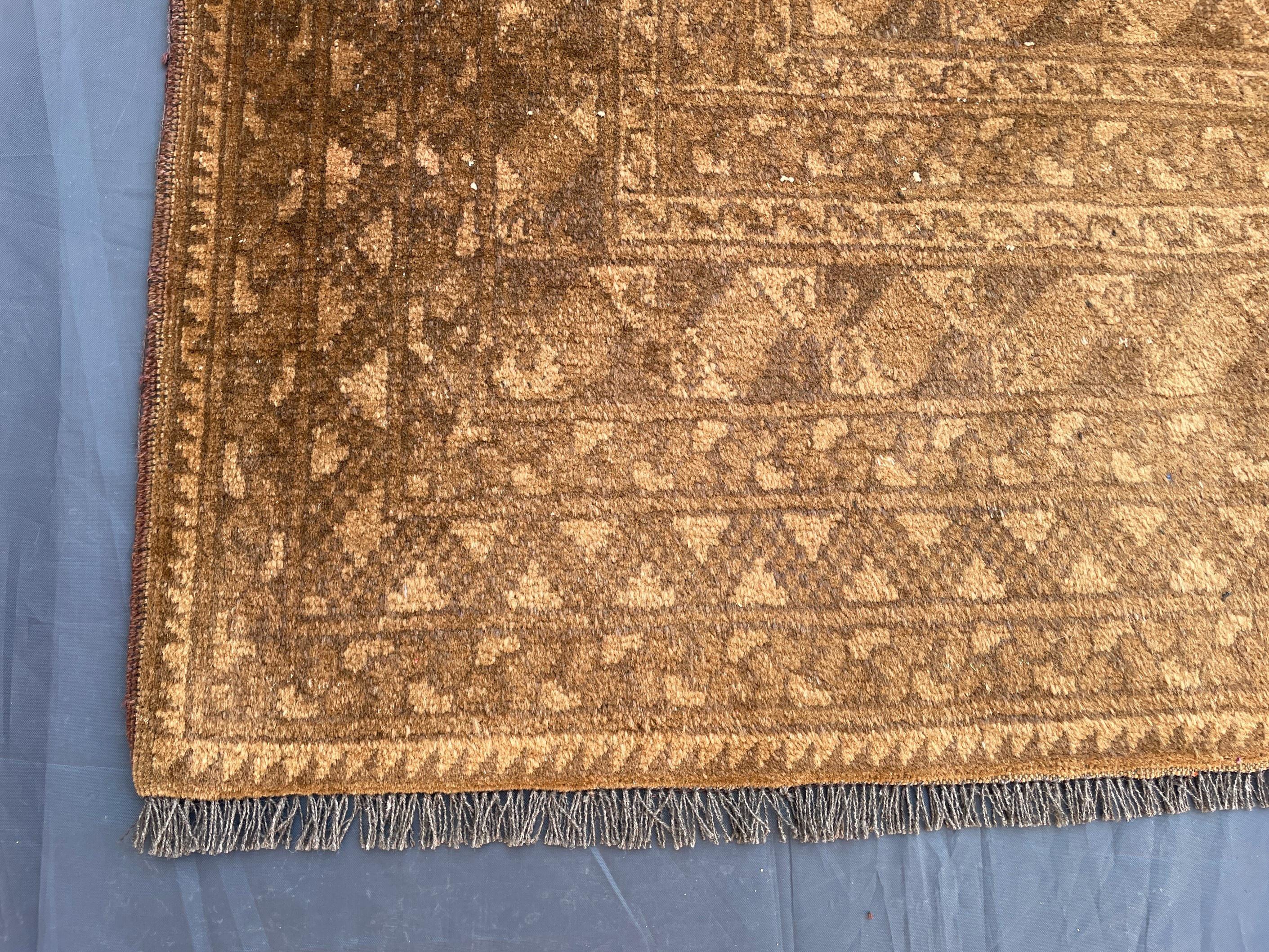 Antique Rug 6'7x9'4 ft Vintage Tribal Handmade Wool Rug Neutral Brown Living Room Carpet