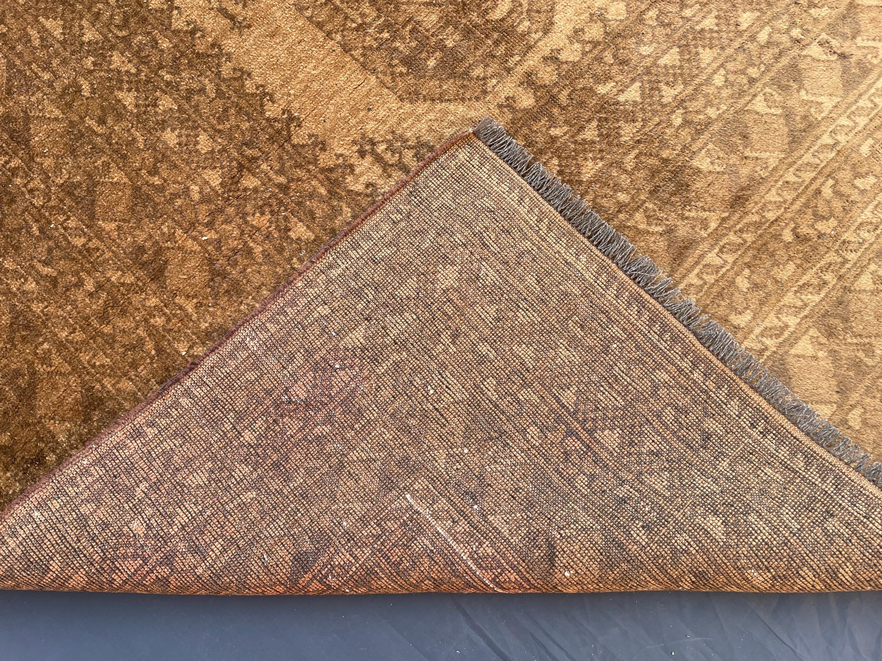 Antique Rug 6'7x9'4 ft Vintage Tribal Handmade Wool Rug Neutral Brown Living Room Carpet