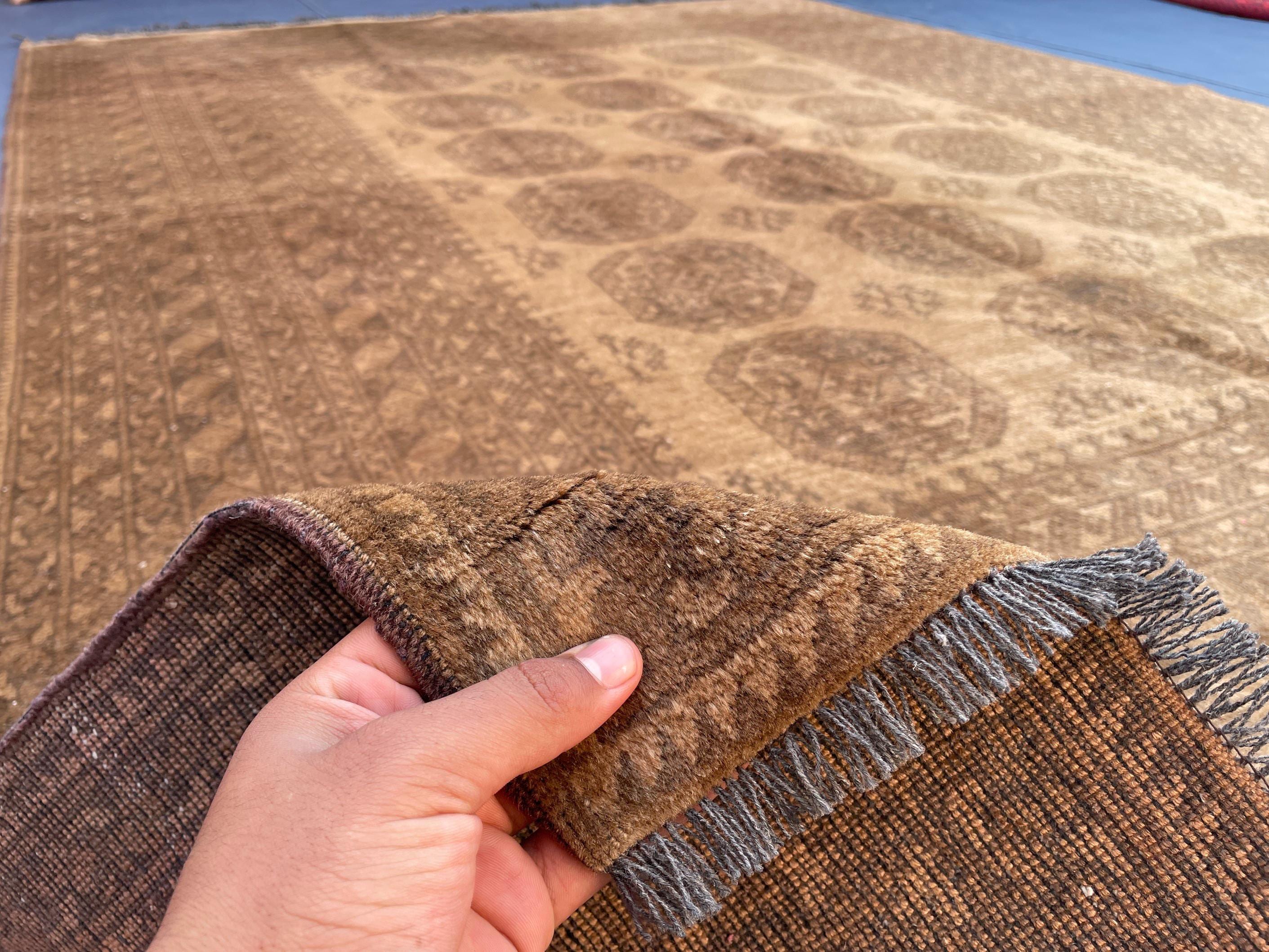 Antique Rug 6'7x9'4 ft Vintage Tribal Handmade Wool Rug Neutral Brown Living Room Carpet