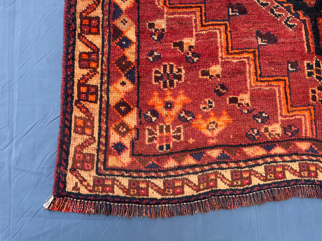 3'10x8'4 ft Rustic Red Antique Baluchi Rug, Handmade Tribal Wool Hallway Carpet