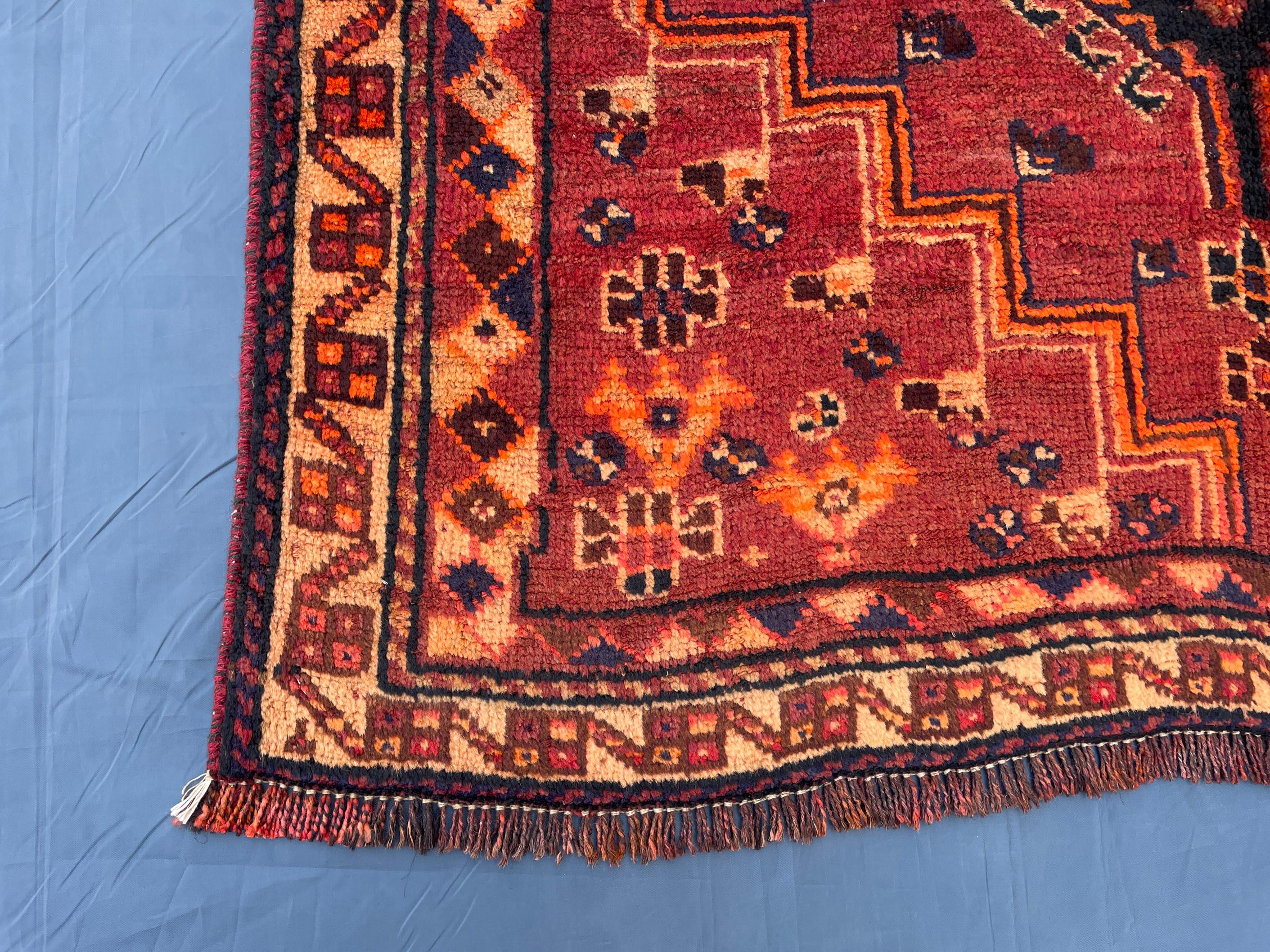 3'10x8'4 ft Rustic Red Antique Baluchi Rug, Handmade Tribal Wool Hallway Carpet