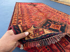 3'10x8'4 ft Rustic Red Antique Baluchi Rug, Handmade Tribal Wool Hallway Carpet