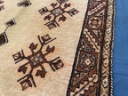 Vintage 3.6x6.4 Hallway Rug – Handwoven Tribal Geometric Runner, Beige Brown Wool Rug, Entryway Carpet