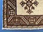 Vintage 3.6x6.4 Hallway Rug – Handwoven Tribal Geometric Runner, Beige Brown Wool Rug, Entryway Carpet