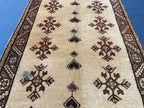 Vintage 3.6x6.4 Hallway Rug – Handwoven Tribal Geometric Runner, Beige Brown Wool Rug, Entryway Carpet