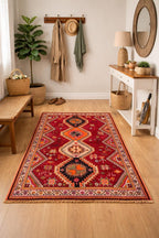Antique Style Afghan Tribal Rug 4'5x6'10 ft – Handmade Red Geometric Vintage Area Rug
