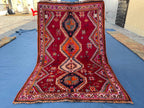 Antique Style Afghan Tribal Rug 4'5x6'10 ft – Handmade Red Geometric Vintage Area Rug