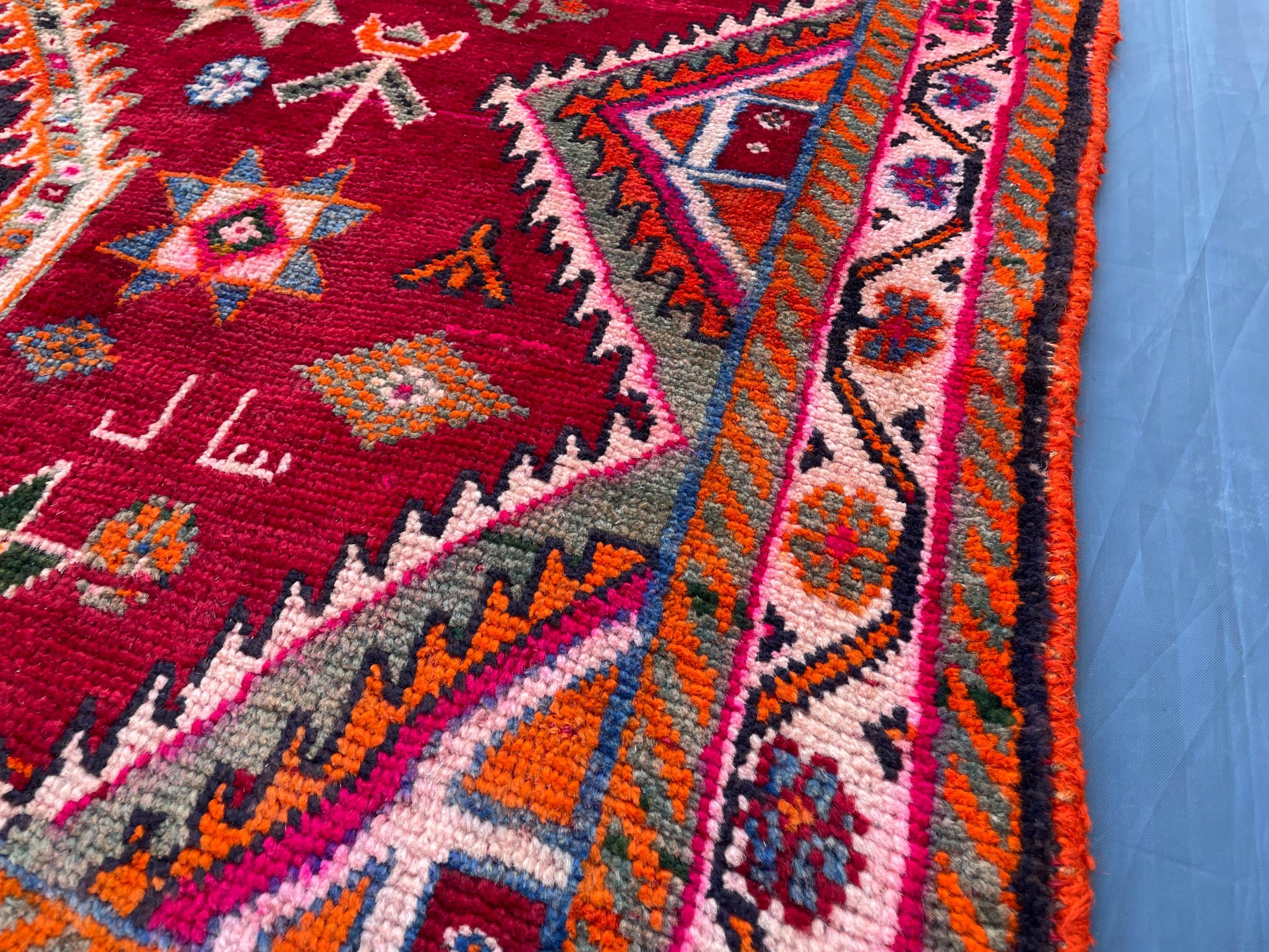 Antique Style Afghan Tribal Rug 4'5x6'10 ft – Handmade Red Geometric Vintage Area Rug