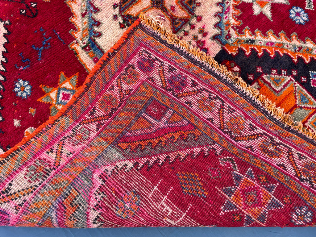 Antique Style Afghan Tribal Rug 4'5x6'10 ft – Handmade Red Geometric Vintage Area Rug