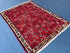 Vintage Handmade Afghan Rug 4x5 – Bold Red Tribal Wool Rug for Entryway or Bedroom