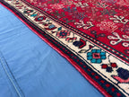 Vintage Handmade Afghan Rug 4x5 – Bold Red Tribal Wool Rug for Entryway or Bedroom