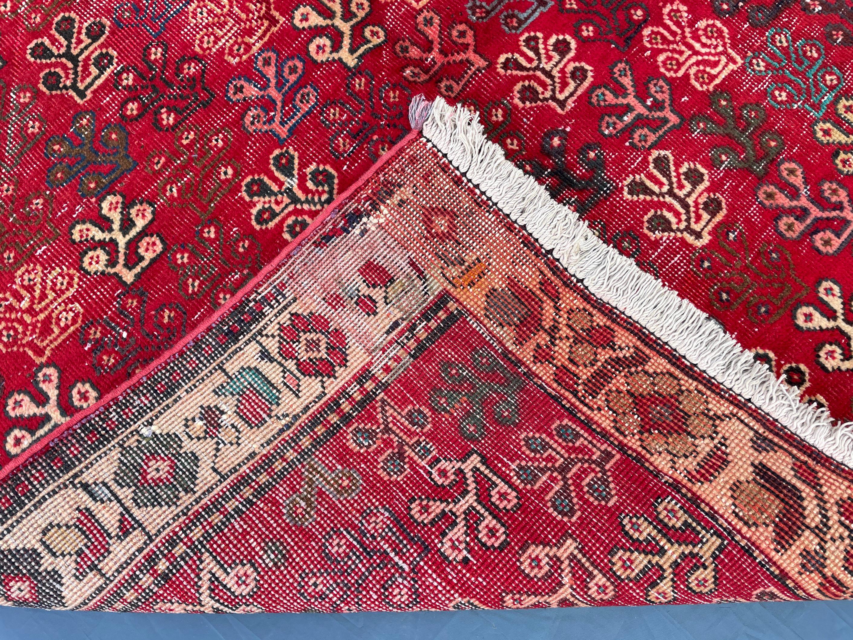 Vintage Handmade Afghan Rug 4x5 – Bold Red Tribal Wool Rug for Entryway or Bedroom