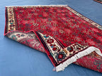 Vintage Handmade Afghan Rug 4x5 – Bold Red Tribal Wool Rug for Entryway or Bedroom