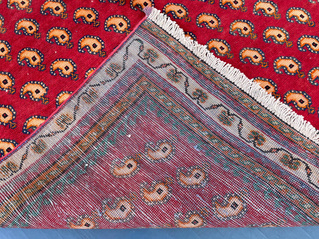 Paisley Design 4'7x8'1 Vintage Rug – Handmade Red Tribal Bokhara Style Wool Area Carpet