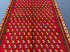 Paisley Design 4'7x8'1 Vintage Rug – Handmade Red Tribal Bokhara Style Wool Area Carpet