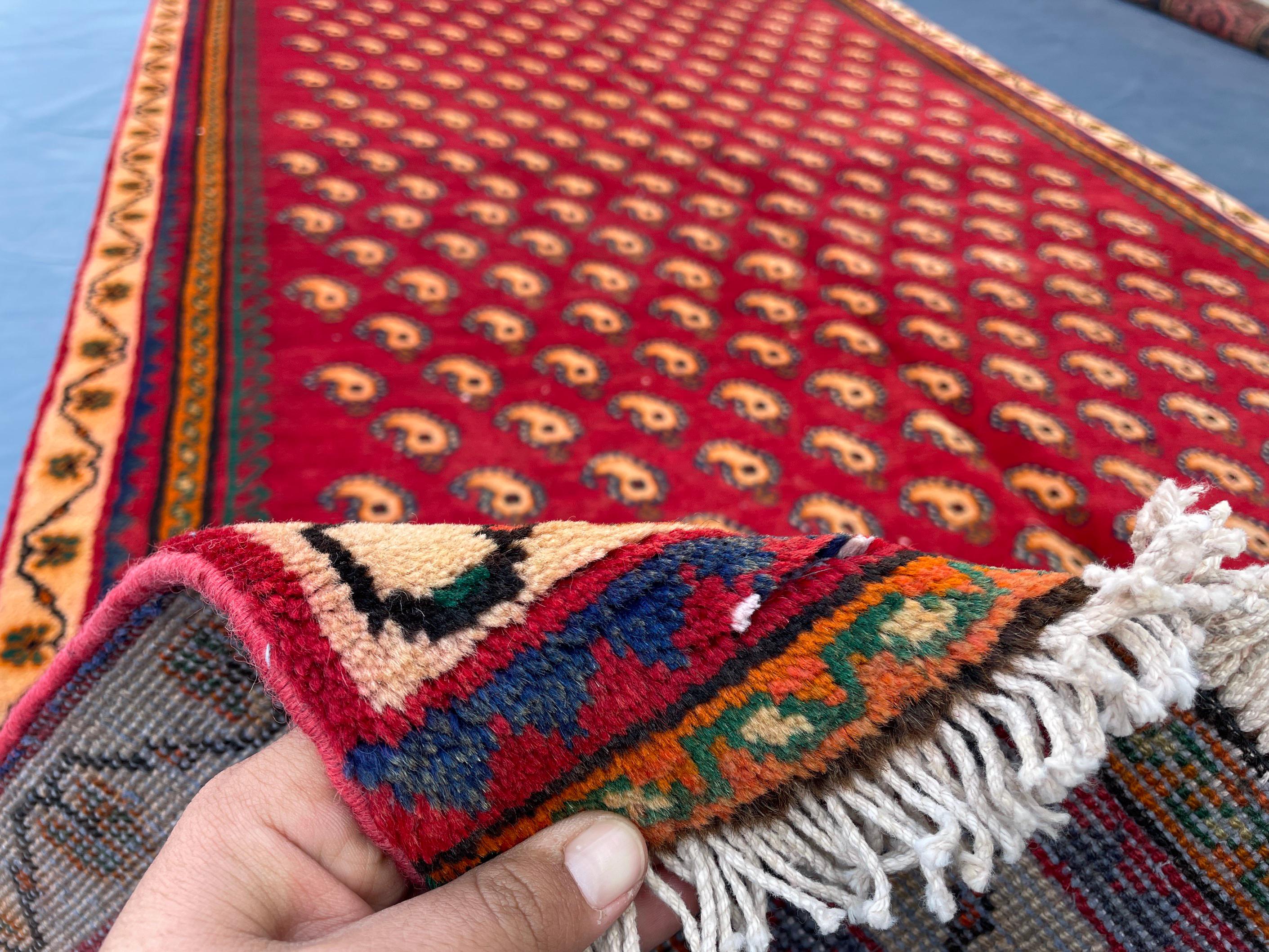 Paisley Design 4'7x8'1 Vintage Rug – Handmade Red Tribal Bokhara Style Wool Area Carpet