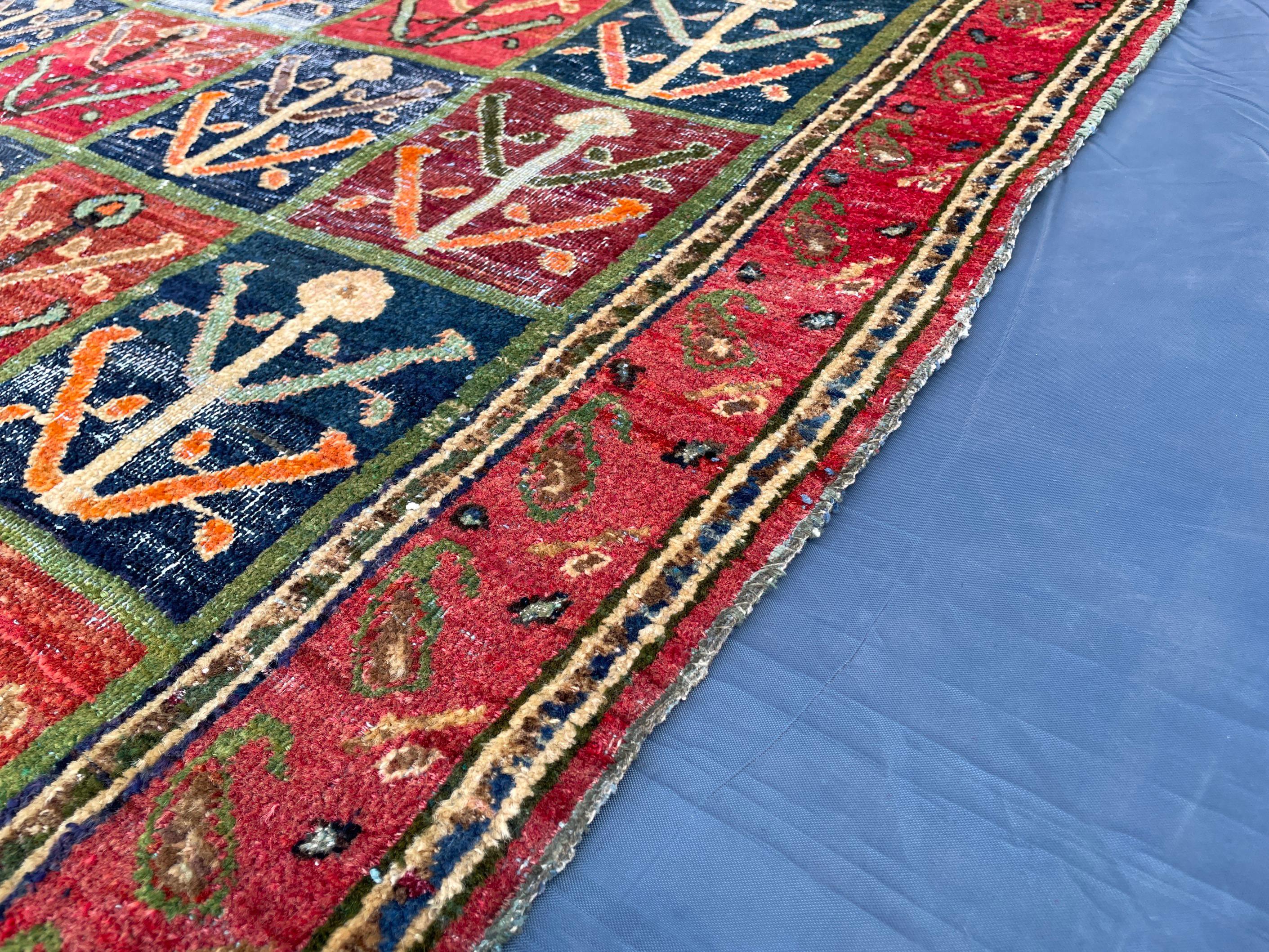 4x6 Caucasian Antique Wool Rug, Handmade Geometric Carpet for Living Room