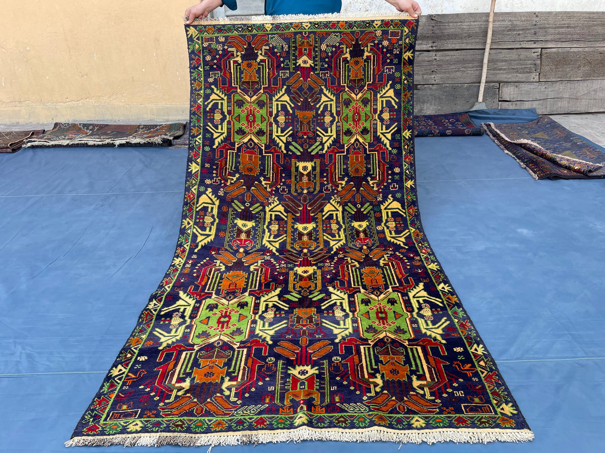 4x7 ft Vintage Handwoven Bedroom Rug, Turkmen Wool Area Carpet, Boho Home Decor