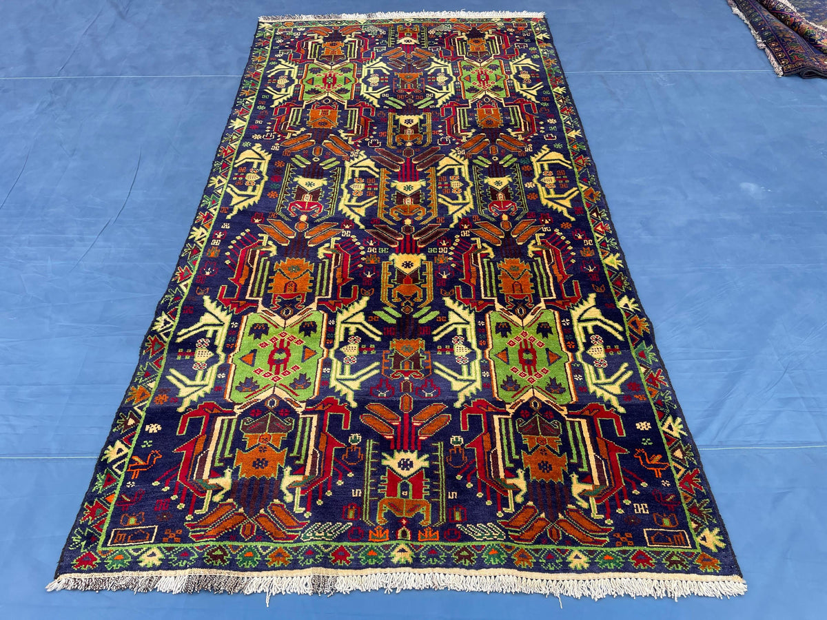 4x7 ft Vintage Handwoven Bedroom Rug, Turkmen Wool Area Carpet, Boho Home Decor