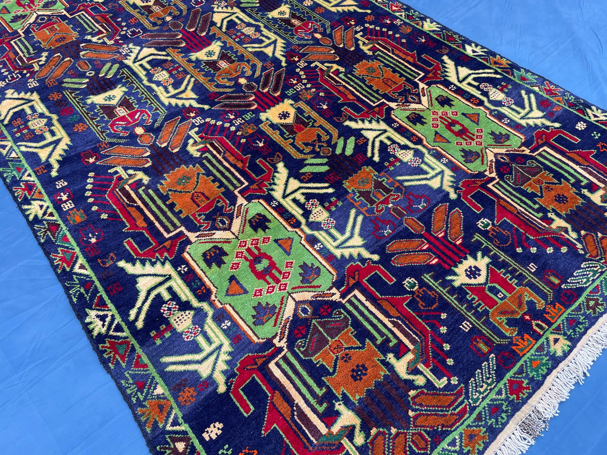 4x7 ft Vintage Handwoven Bedroom Rug, Turkmen Wool Area Carpet, Boho Home Decor