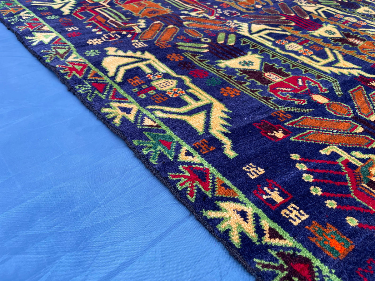 4x7 ft Vintage Handwoven Bedroom Rug, Turkmen Wool Area Carpet, Boho Home Decor