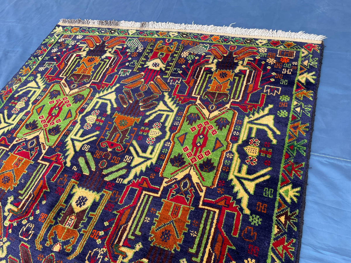 4x7 ft Vintage Handwoven Bedroom Rug, Turkmen Wool Area Carpet, Boho Home Decor