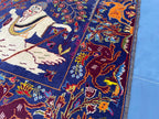 Vintage Animal Motif Rug 4x7 ft, Handmade Tribal Rug, Deep Blue Persian Style Carpet