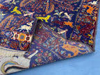 Vintage Animal Motif Rug 4x7 ft, Handmade Tribal Rug, Deep Blue Persian Style Carpet