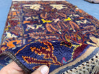 Vintage Animal Motif Rug 4x7 ft, Handmade Tribal Rug, Deep Blue Persian Style Carpet