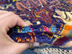 Vintage Animal Motif Rug 4x7 ft, Handmade Tribal Rug, Deep Blue Persian Style Carpet