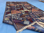 Vintage 4x7 ft Animal Motif Rug, Handmade Blue Tribal Carpet
