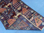 Vintage 4x7 ft Animal Motif Rug, Handmade Blue Tribal Carpet