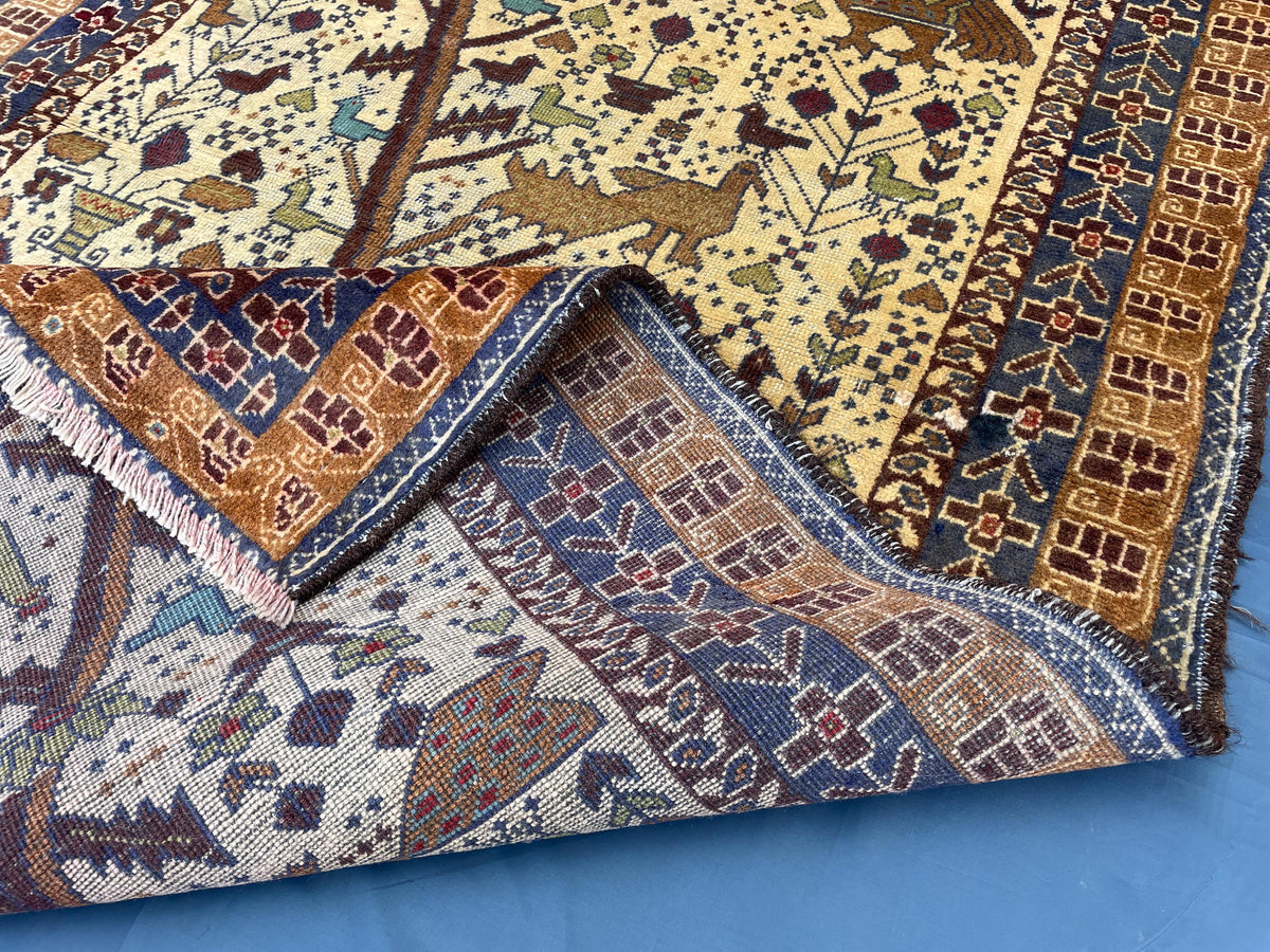 3x6 Pictorial Hallway Rug, Handmade Afghan Wool Vintage Carpet, Boho Home Decor
