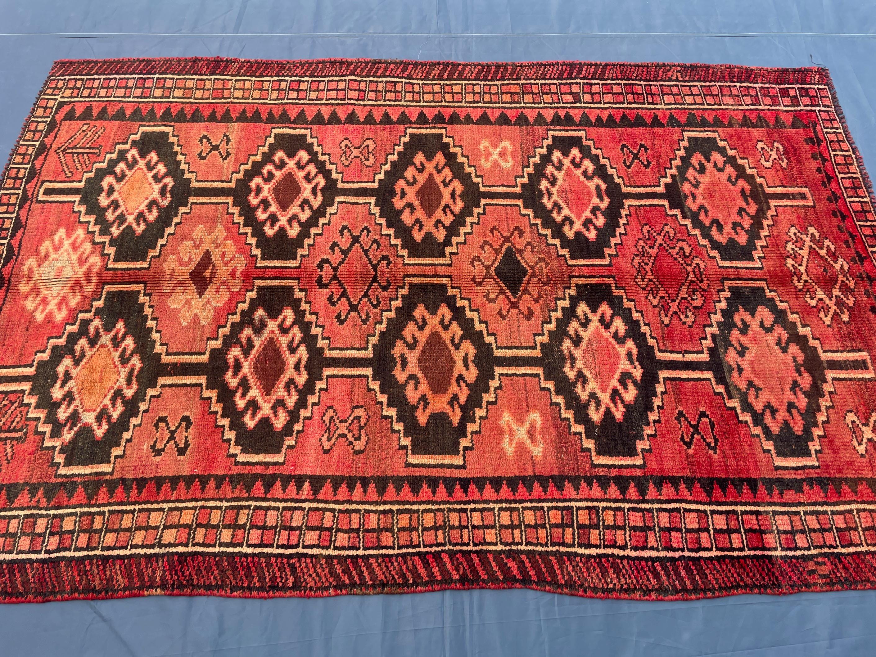 Antique Burn Orange 4.7x7.1 ft Handmade Wool Rug, Rustic Home Decor, Bedroom Carpet