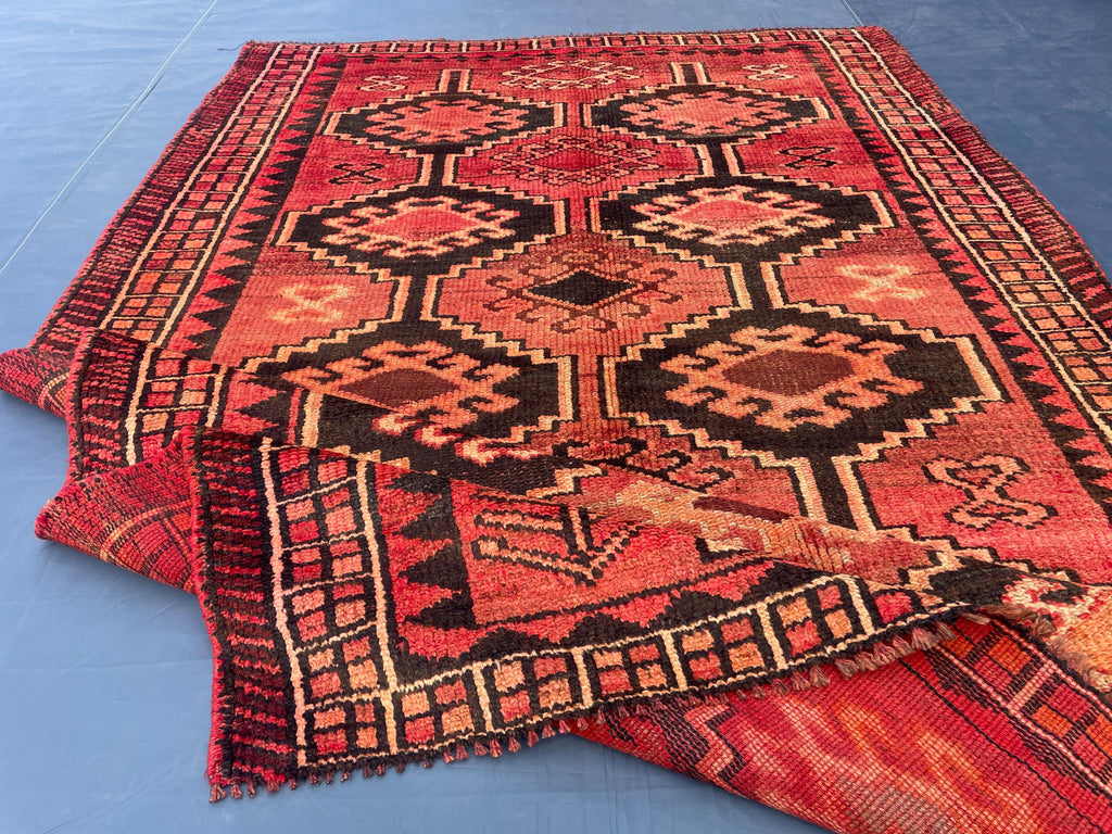 Antique Burn Orange 4.7x7.1 ft Handmade Wool Rug, Rustic Home Decor, Bedroom Carpet