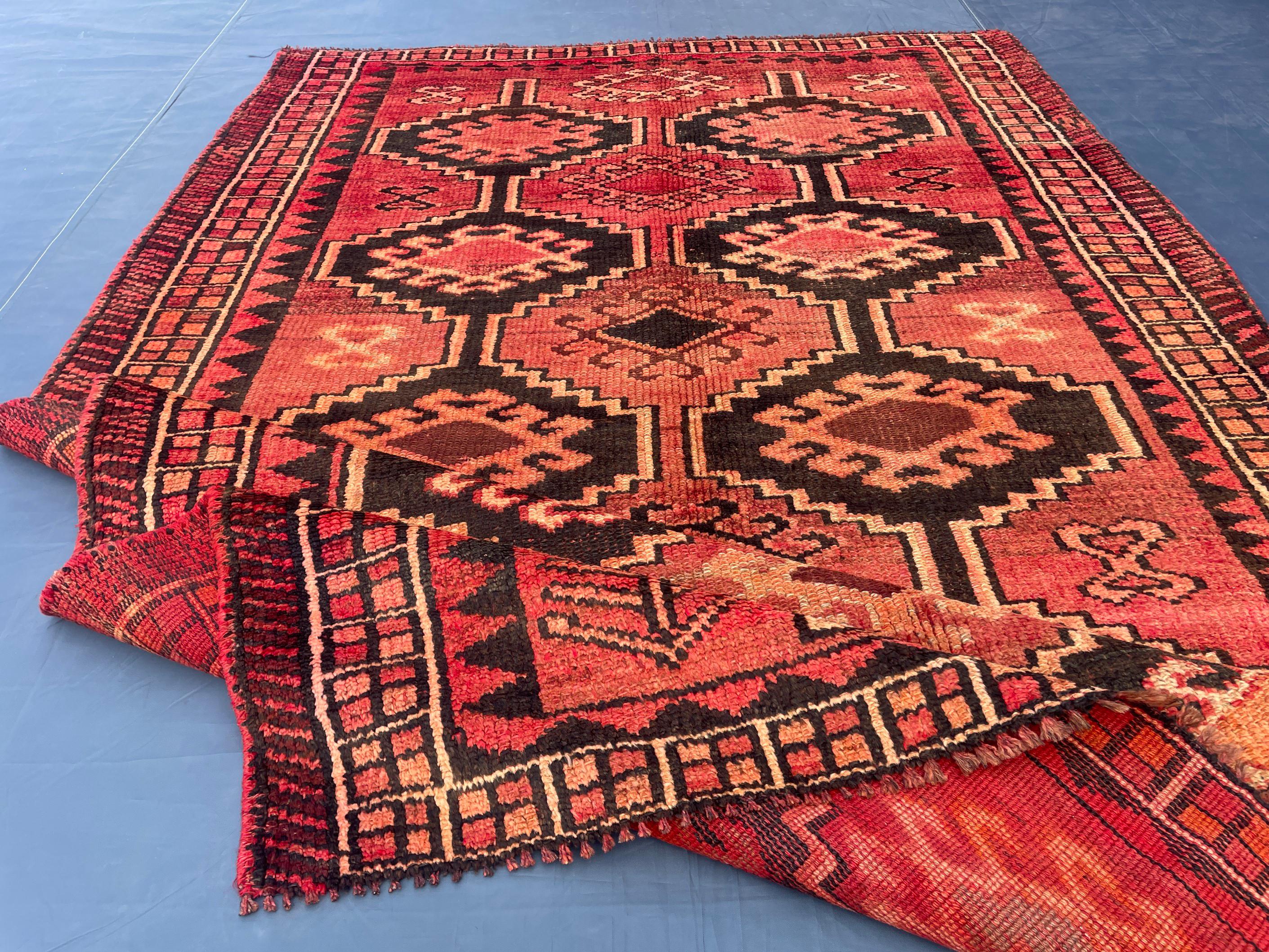 Antique Burn Orange 4.7x7.1 ft Handmade Wool Rug, Rustic Home Decor, Bedroom Carpet