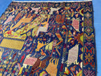 Vintage 4x7 ft Pictorial Tribal Rug, Deep Blue Animal Scene Carpet, Handwoven Folk Art