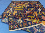 Vintage 4x7 ft Pictorial Tribal Rug, Deep Blue Animal Scene Carpet, Handwoven Folk Art