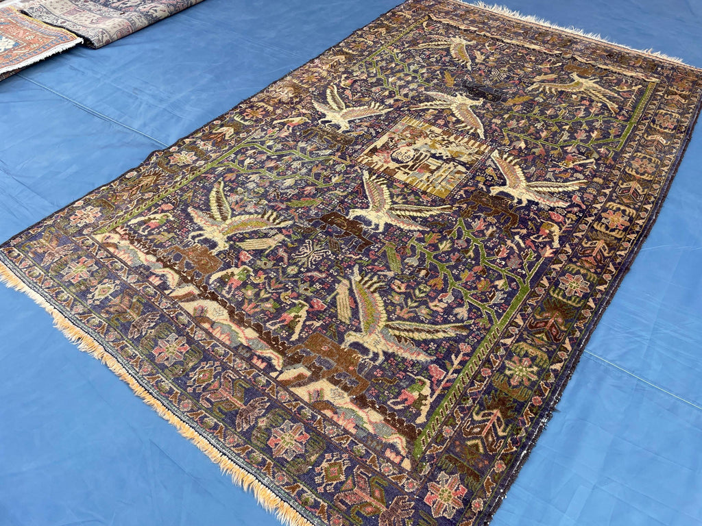 1920s Antique 4x7 ft Handwoven Wool Rug, Afghan Vintage Collectible Carpet
